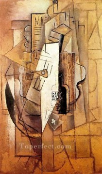 Pablo Picasso Painting - Botella de bajo as de bastos 1912 Pablo Picasso